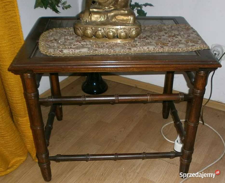 2 Stoliki drewniane ze szklanymi blatami lata 60 Kraków sprzedam