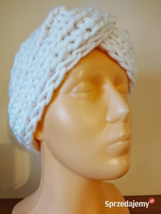 Biała opaska turban wełna 20 handmade Dla kobiet Olsztyn