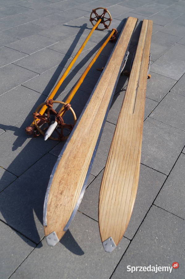 Stare narty drewniane 172 z kijkami