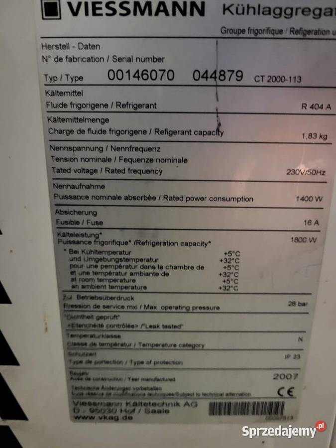 Agregat chłodniczy Ratoszyn Pierwszy sprzedam