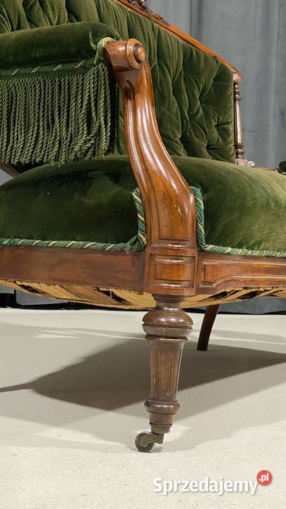 Rzeźbiona sofa w stylu wiktoriańskim z zielonym Gryfice sprzedam