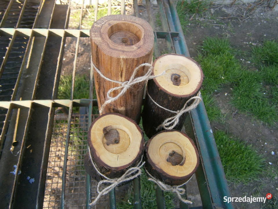 świecznik drewniany tealight komplet 4