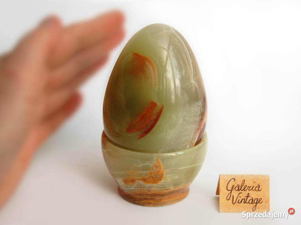 Duże jajko z kamienia z podstawką onyks