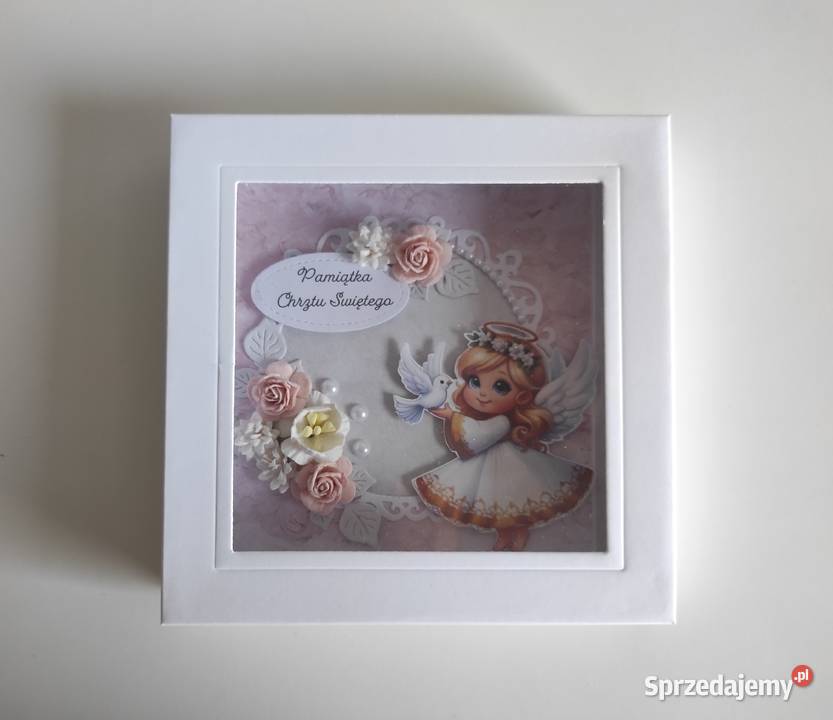 Kartka w pudełku ręcznie robiona na Chrzest