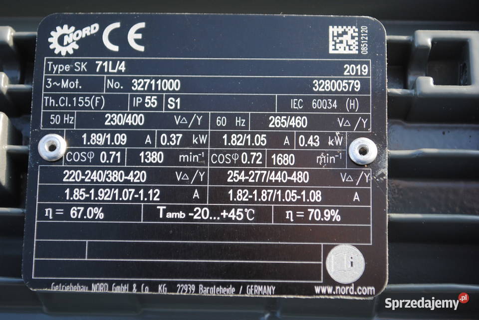 Motoreduktor 037kw 17obrmin Firmy Nord Kargowa