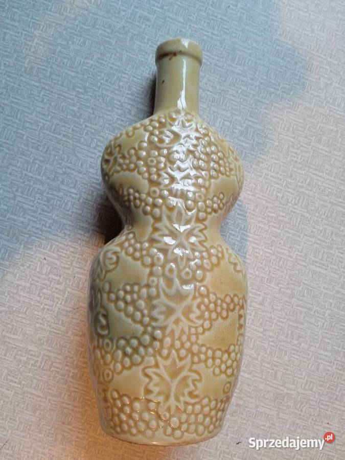 Ciekawa ceramiczna butelka na wino sygnowana Koźminek