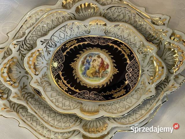 Elegancki zestaw 3 ozdobnych talerzyków kobalt małopolskie Kraków