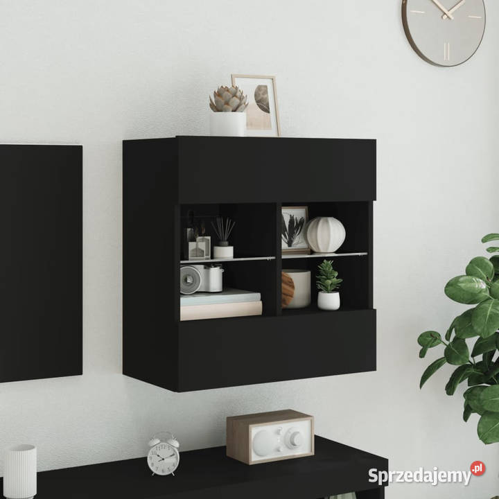 Ścienna szafka TV z LED czarna 585x30x605 Warszawa