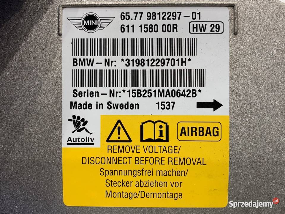 SENSOR AIRBAG MINI COUNTRYMAN R60 9812297 1016 podkarpackie