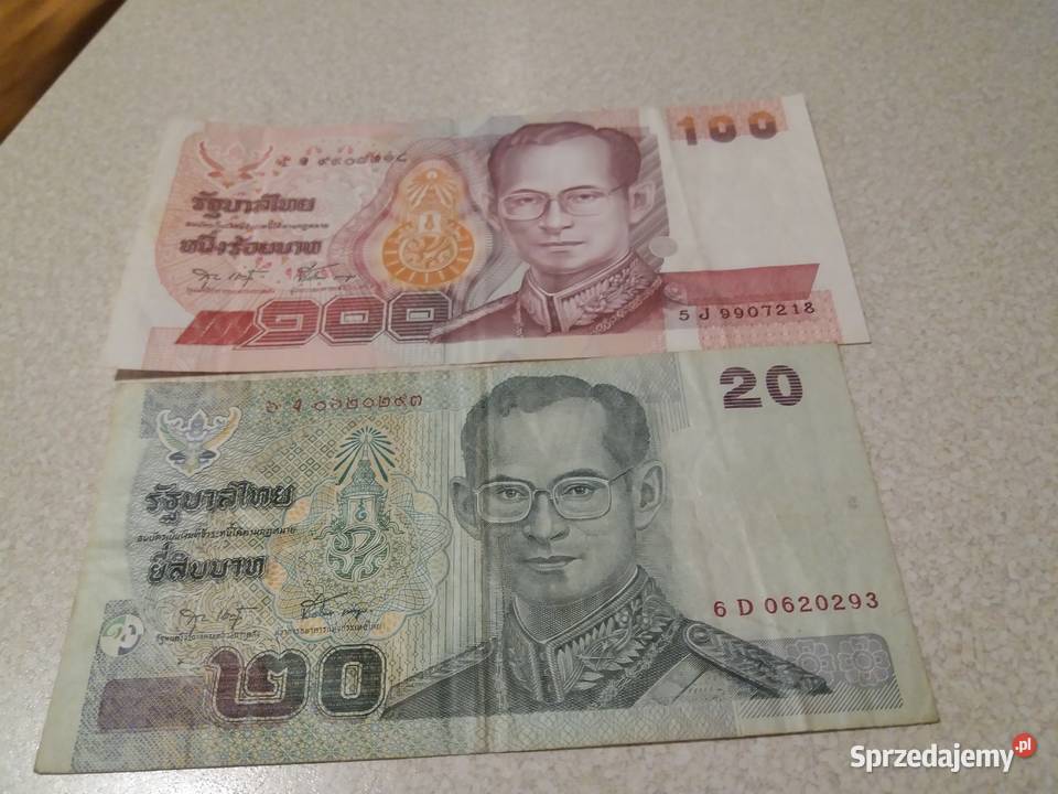 Banknoty 20 100 baht Tajlandia Numizmatyka śląskie Będzin