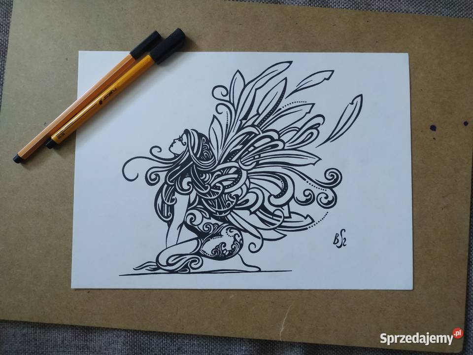 Rysunek kobietamotyl cienkopis A4 250gm2 mazowieckie Warszawa sprzedam
