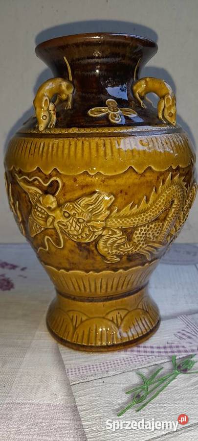 Rzeźbiony wazon chiński latające smoki Stan Warszawa