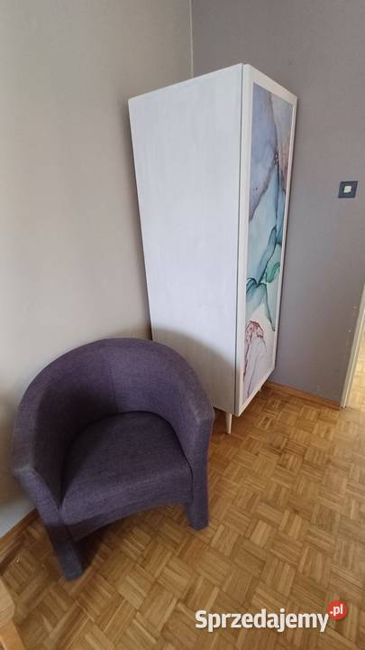 Fotel kubełkowy tapicerowany gołębi szary fiolet Warszawa sprzedam