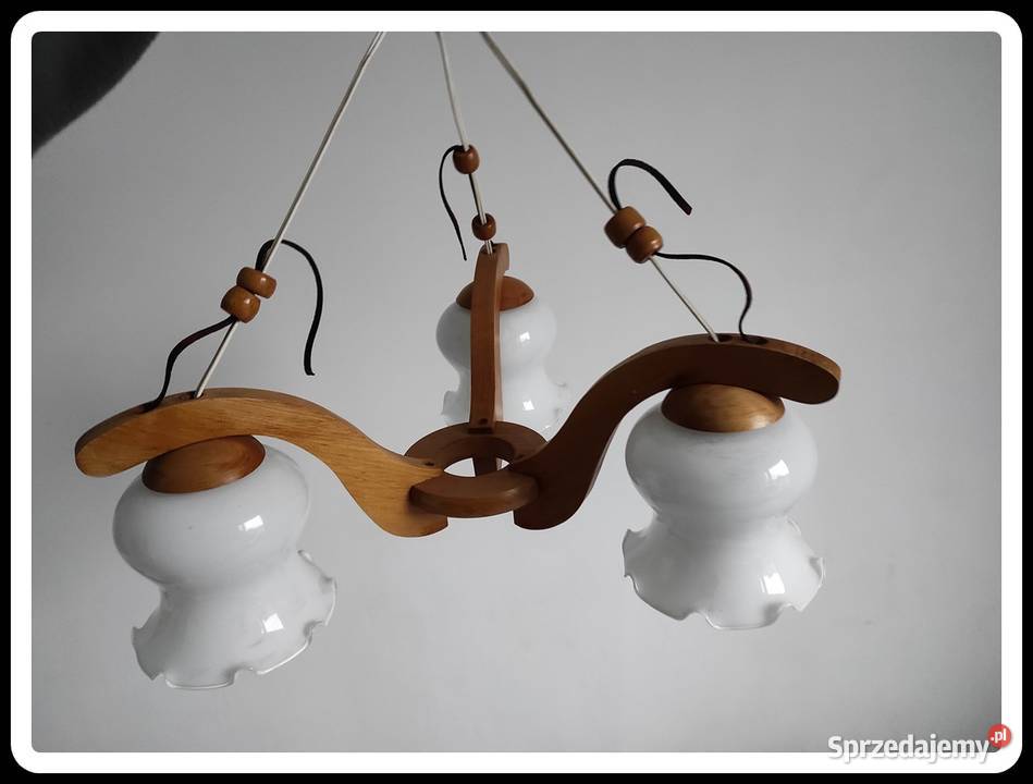 Żyrandol lampa sufitowa 3 żarówki szkło i drewno Płock