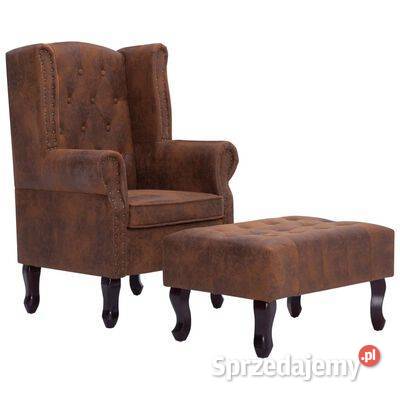 vidaXL Fotel Chesterfield z podnóżkiem brązowy mazowieckie Warszawa sprzedam