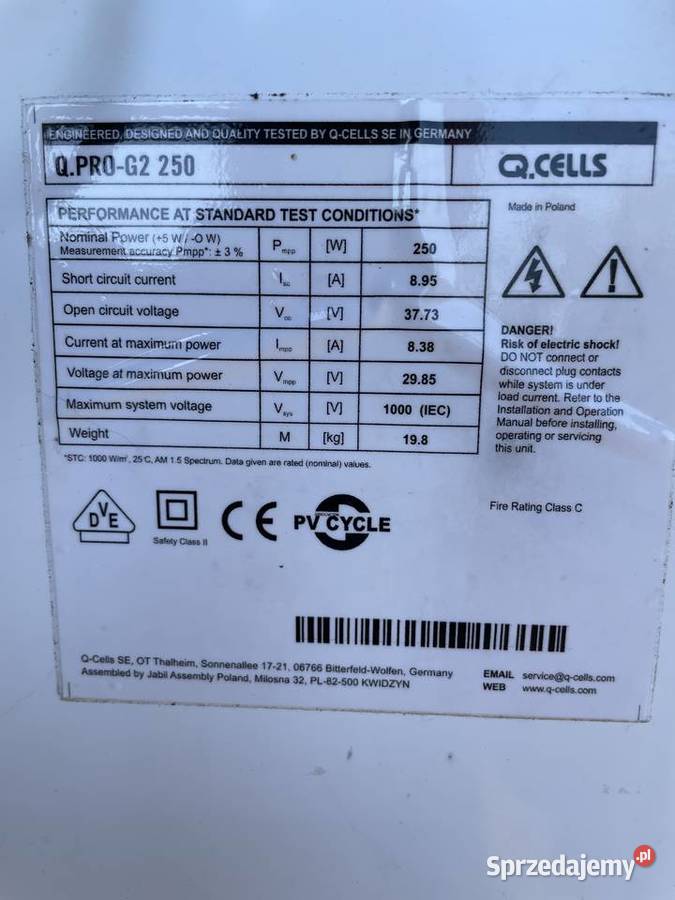 Używane panele fotowoltaiczne QCELLS 250W Lubzina