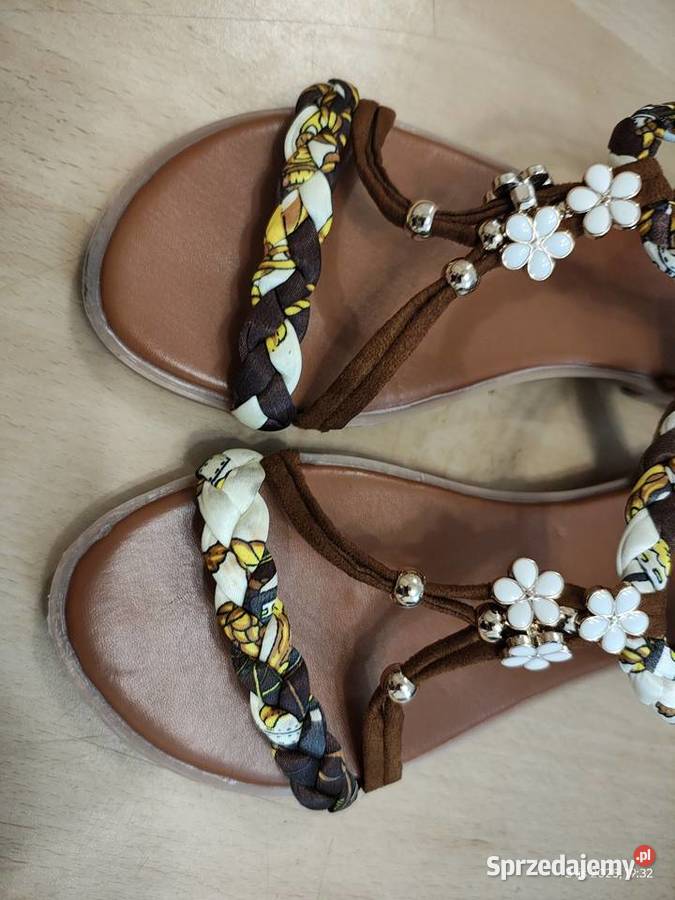 Sandały sandałki damski w stylu Boho z kwiatkami Szczecin