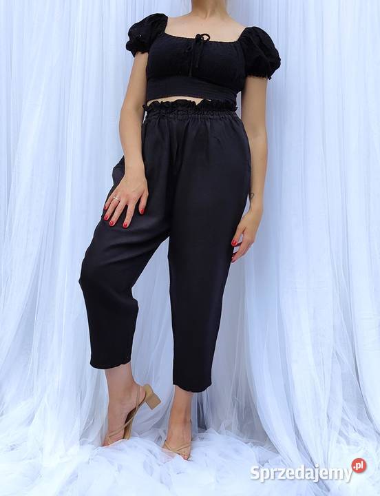 Spodnie czarne M 38 HM len lniane wiskoza Szczecin