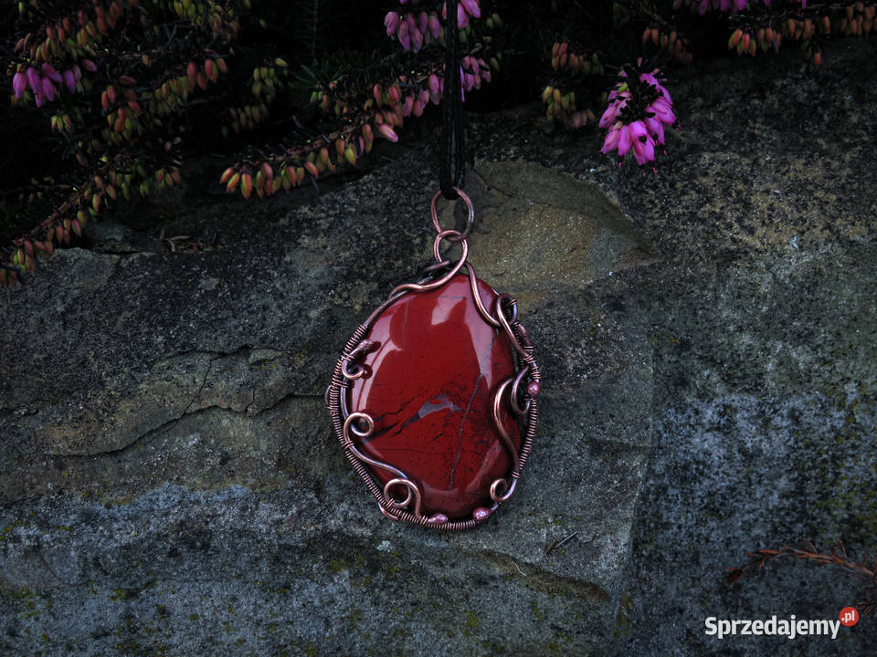 Unikatowy miedziany wisior jaspis rękodzieło małopolskie Kraków