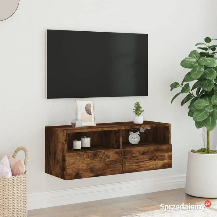 Ścienna szafka TV przydymiony dąb 80x30x30