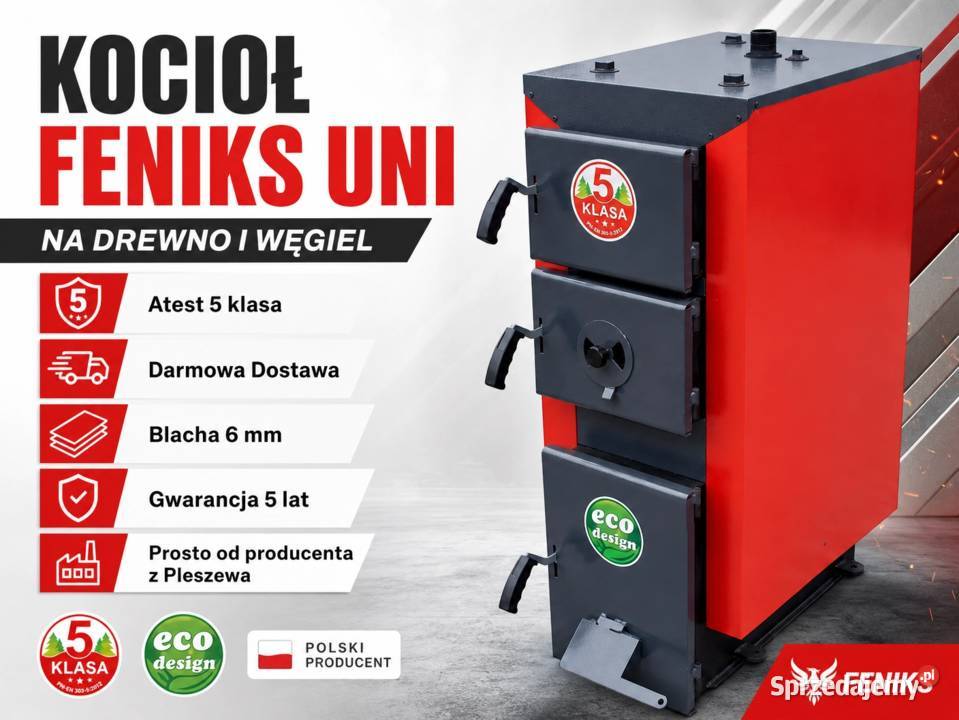 Kocioł na węgiel drewno piec co z podajnikiem Pleszew