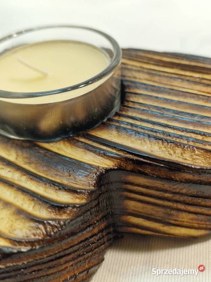 Świecznik drewniany serce naturalny na tealight warmińsko-mazurskie Sępopol