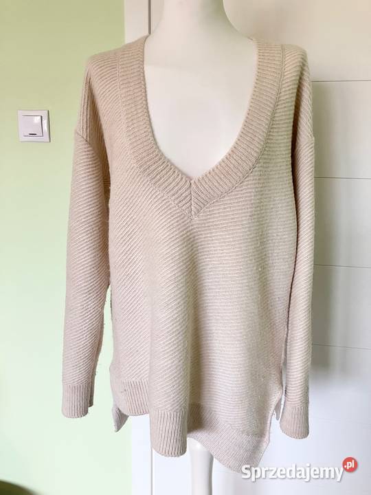 Piękny beżowy sweter Zara asymetryczny wełna Rzeszów