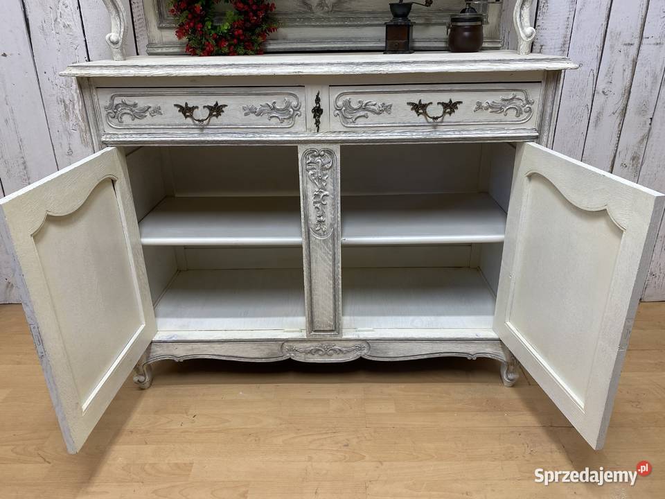 Kredens Ludwik XV Rocaille biały odnowiony wielkopolskie Poznań