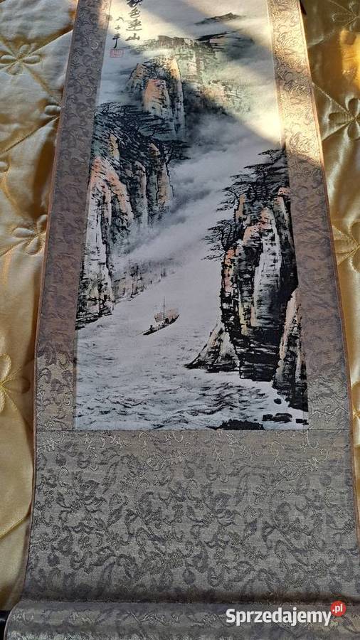 obraz zwój jedwab chińska scenka kakemono 68x20 mazowieckie Warszawa sprzedam