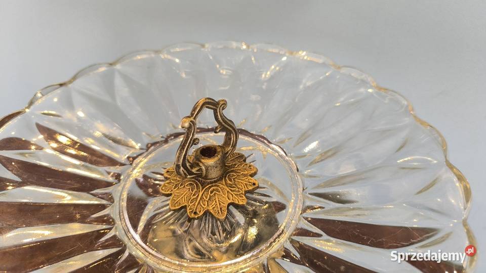 Piękna mosiężna patera z kryształowym szkłem Łódź