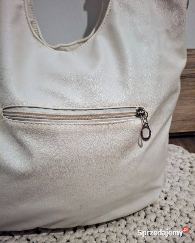 Shopperka vintage skórzana biała pojemna 17cm lubuskie