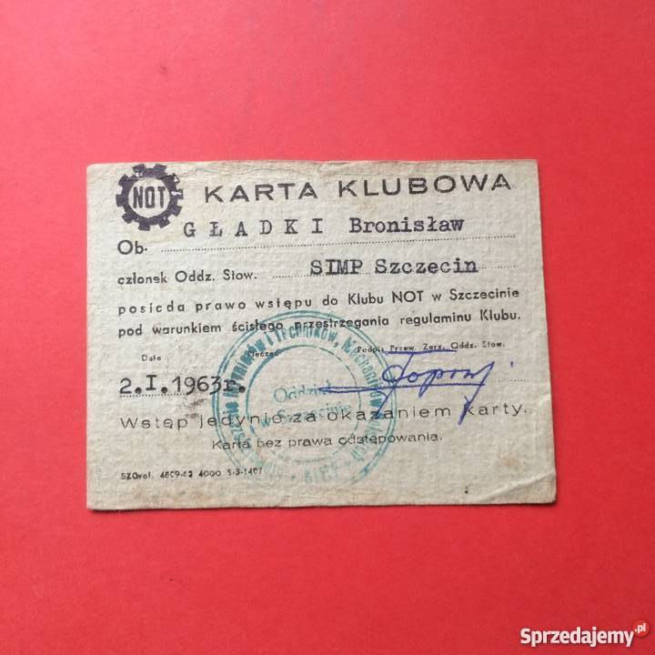 802 Karta Klubowa NOT Gładki sprzedam