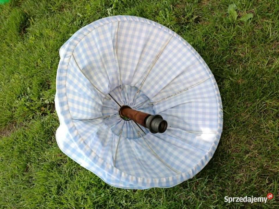 Lampa wisząca PRL retro z materiałowym kloszem łódzkie Łódź