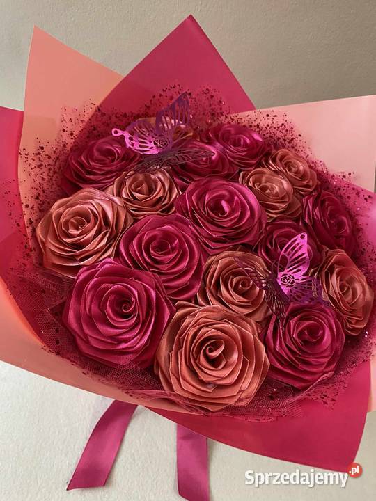 Bukiet 17 róż ze wstążki handmade Dąbrowa Górnicza