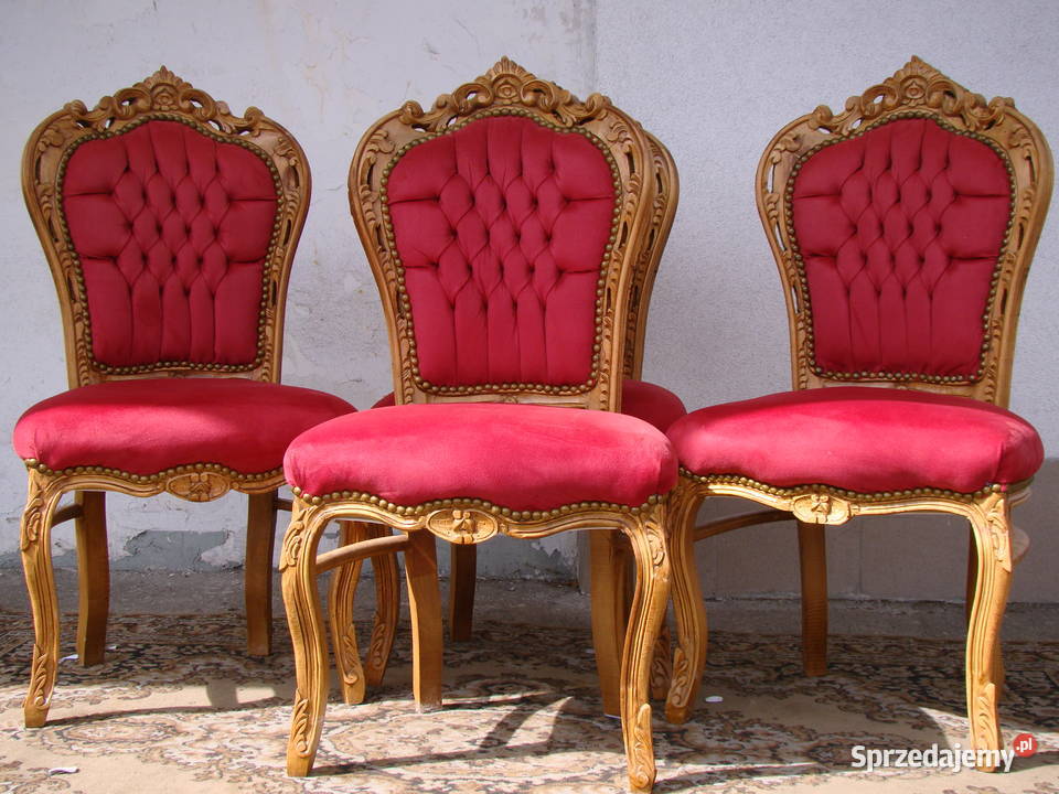 Krzesła Barokowe XIX w. Bogate rzeżbienia. Welur cilandrynka