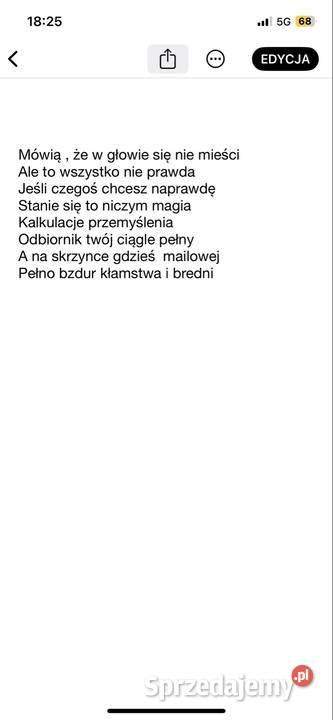 Pisanie tekstów piosenek wierszy opowiadań małopolskie Tarnów