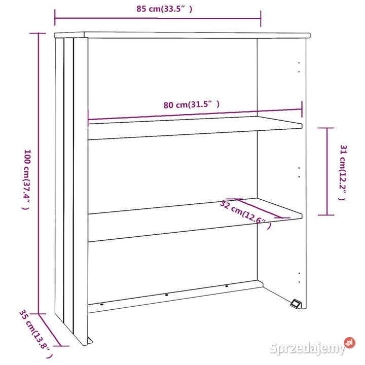 Nadstawka HAMAR biała 85x35x100 lite drewno Meble Warszawa