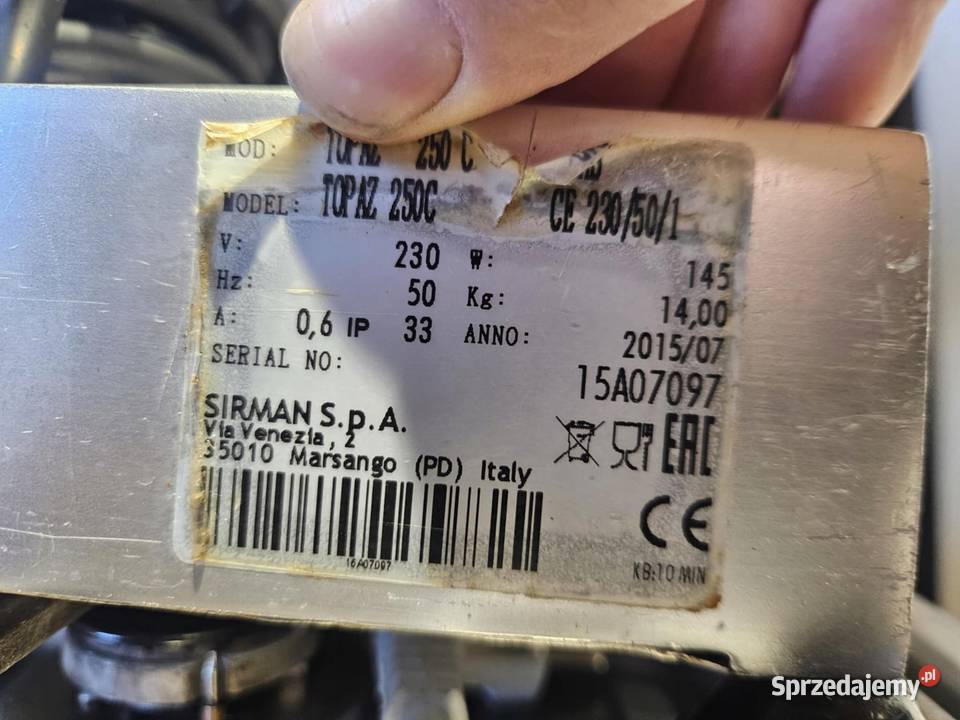 Krajalnica sklepowa Topaz 250C Sirman 14250722 Góra