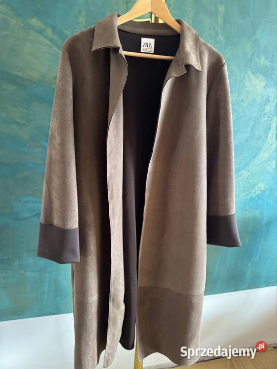 Płaszcz Zara L imitacja zamszu brąz lekki wiosna