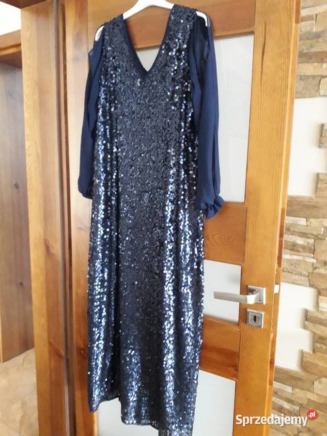 Granatowa sukienka z cekinami Moda i Styl Kolbuszowa