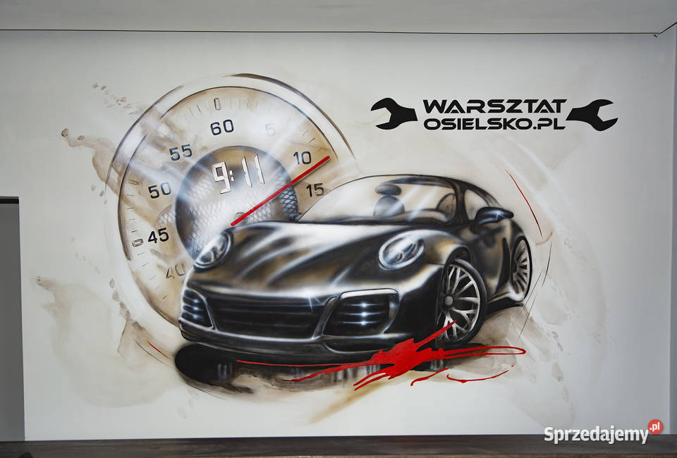 Mural malowany na ścianie graffiti reklama Łódź sprzedam