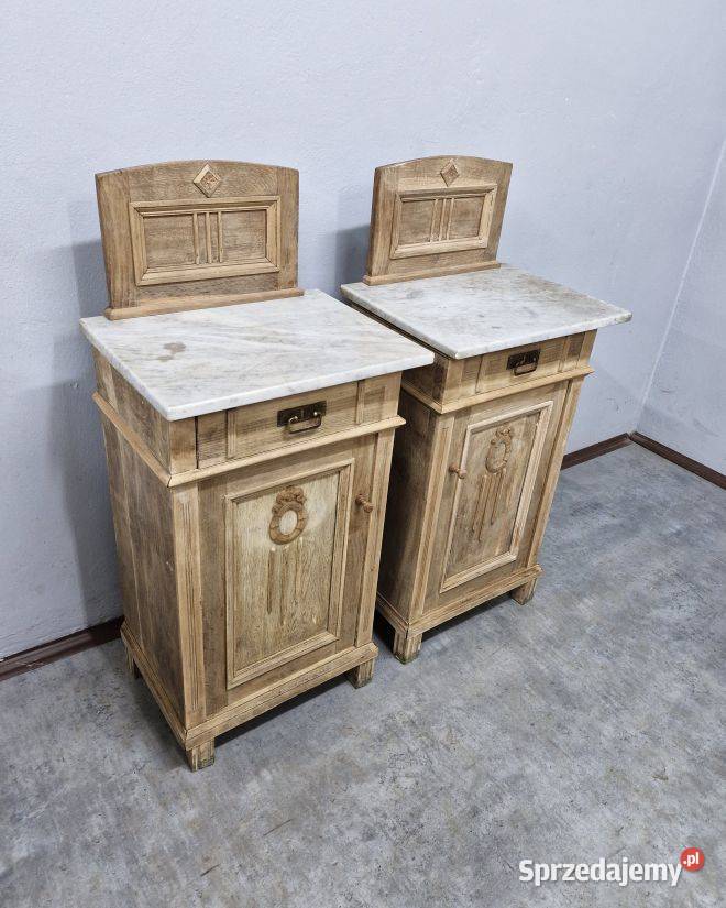 Para dębowych szafek nocnych z marmurem Marki