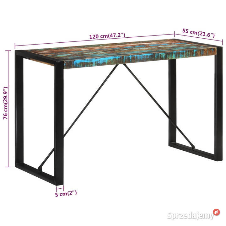Stół 120x55x76 lite drewno z odzysku WM351692 Warszawa