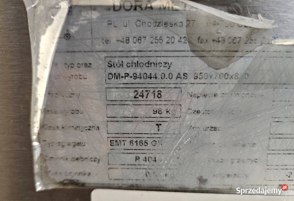 Stół chłodniczy dwudrzwiowy Dora Metal DM9404400 Pszczyna