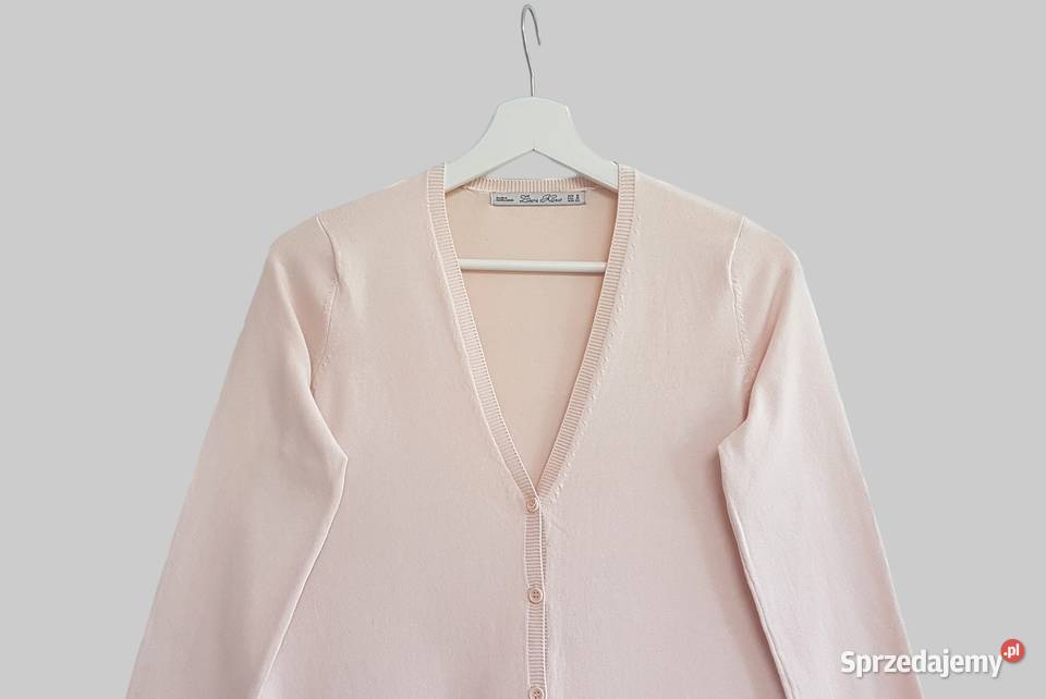 Damski bawełniany sweter pudrowy róż z długim Moda i Styl