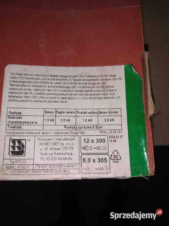 Kołki ramowe rozporowe z wkrętem dwugwintowym M8