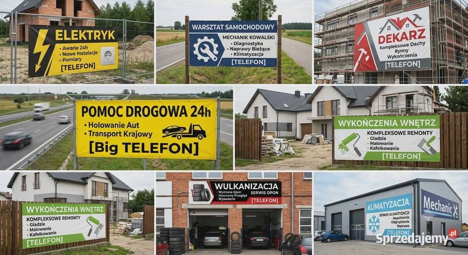 Baner reklamowy BUDOWLANKI i MECHANIKI Gotowy w mazowieckie