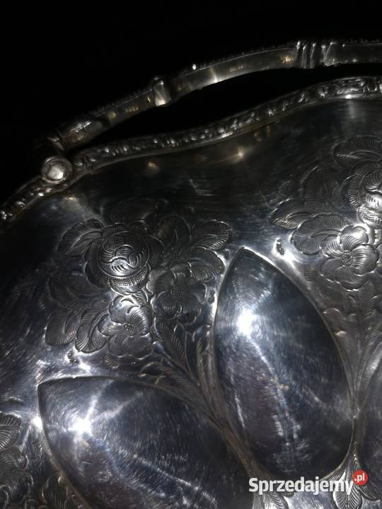 Patera platerowa w grawerowane kwiaty pomorskie Gdańsk