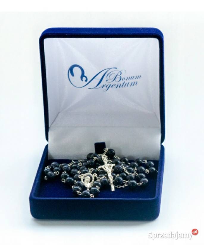 Różaniec srebny z kamieniami Noc Kairu małopolskie Kraków sprzedam