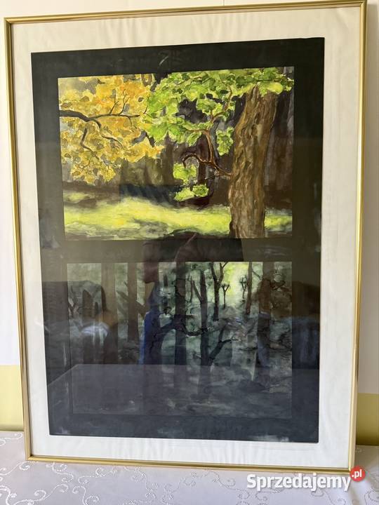 Duży Unikatowy Obraz Pejzaż Leśny Malowany Czerwionka-Leszczyny